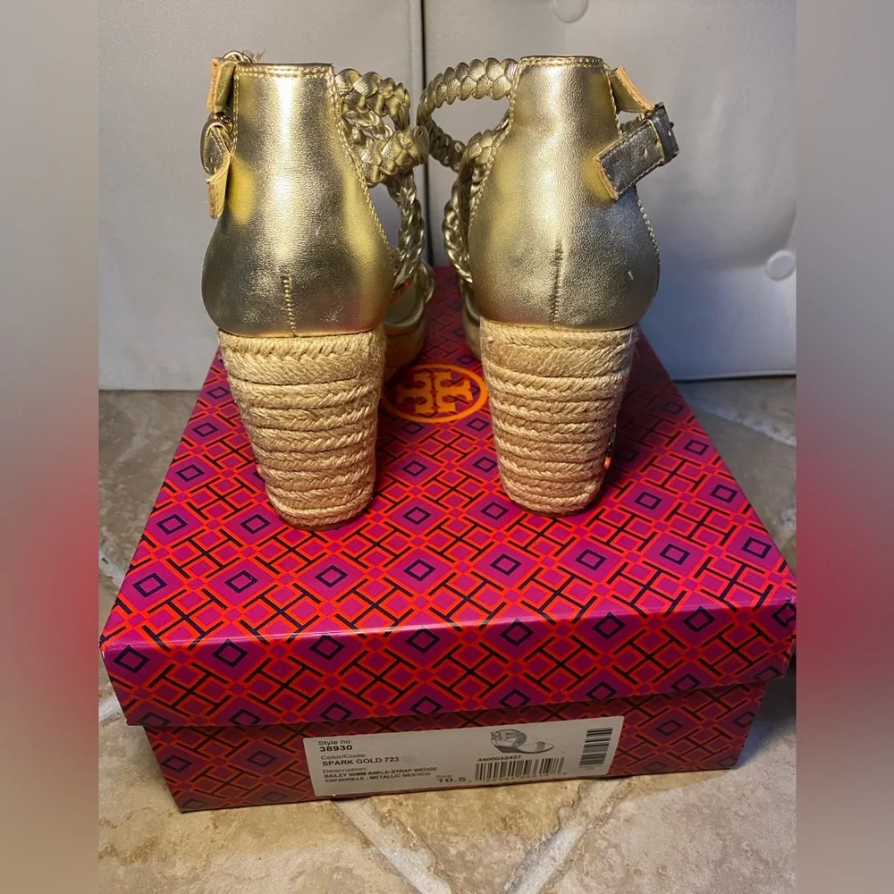 New‎ in Box Tory Burch Women’s Bailey Metallic Leather Espadrille Platform Wedge